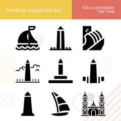 Simple set of market cross related filled icons.