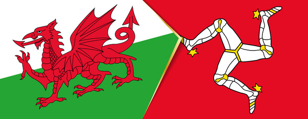 Wales and Isle of Man flags, two vector flags.