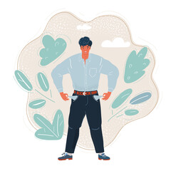 Vector illustration of Poor man turns his pockets. Without money and work. Economic crisis concept.