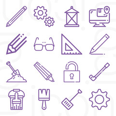16 pack of implement  lineal web icons set