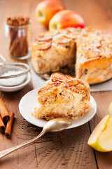 Thanksgiving holiday Homemade apple pie with cinnamon and powdered sugar