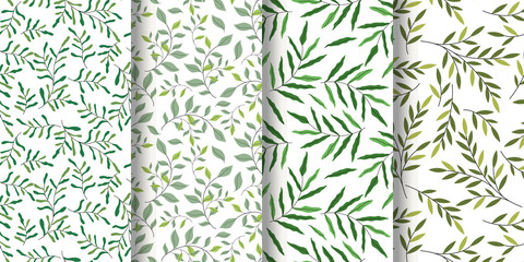 Green leaves pattern background set, Seamless pattern background set with green leaf