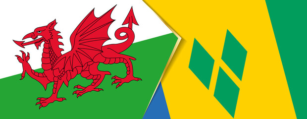 Wales and Saint Vincent and the Grenadines flags, two vector flags.