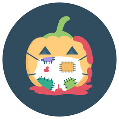 Cute Pumpkin Wearing coronavirus prevention Mask Concept vector Icon Design, Halloween COVID-19 Symbol on White background 