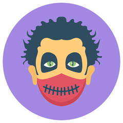 Scary Curly Hair Face Mask Costume Concept, Creepy Challenge Halloween Ghost Wig for Cosplay Party Vector Icon Design, New normal Halloween Symbol on White background, coronavirus prevention Sign 