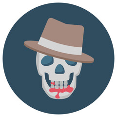 skull with hat and blood vector icon design, Holiday Celebrations and Halloween costumes Symbol on White background, Trick or Treat Sign, vampire face mask concept, Danger or Death Sign 