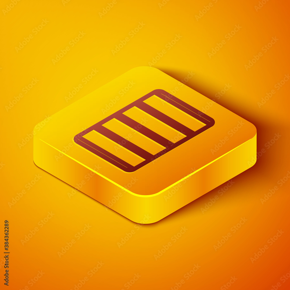 Poster isometric line color palette guide icon isolated on orange background. modular grid. yellow square b