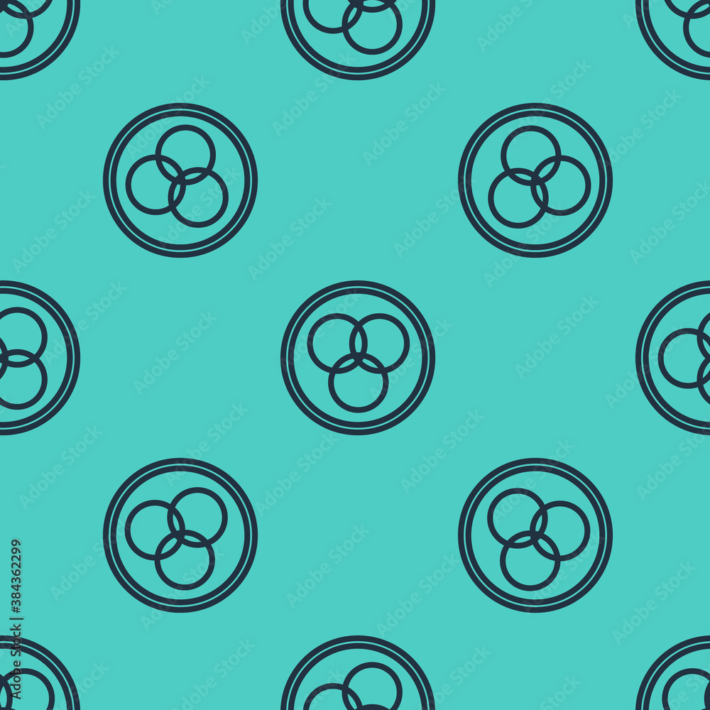 Aufkleber black line rgb and cmyk color mixing icon isolated seamless pattern on green background. vector.