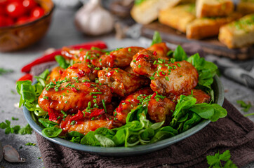 Delicious hot wings with chilli and garlic