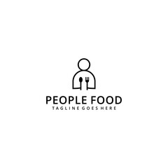 Illustration abstract people sign or silhouette with fork or spoon restaurant logo design template