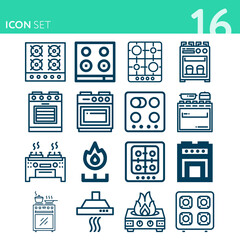 Simple set of 16 icons related to gas range