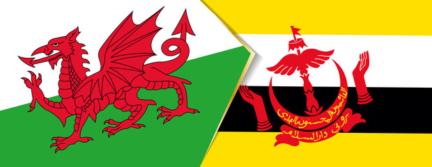 Wales and Brunei flags, two vector flags.