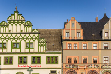 Decorated facade of the tourist information in Weimar, Germany