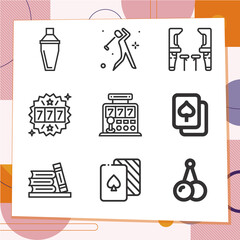 Simple set of 9 icons related to reading room