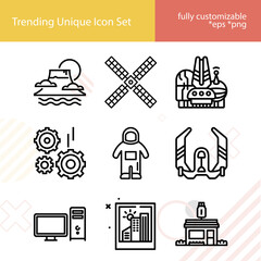 Simple set of monument related lineal icons.