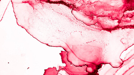 Contemporary Composition. Alcohol Ink Illustration. luxury Template. Red,  White Contemporary Composition. Acrylic Shape. Multilayer Canva. Red,  White Smoke Invitation.