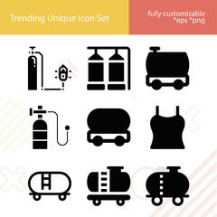Simple set of military vehicle related filled icons.