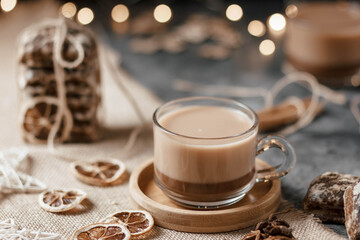 cocoa with milk in a Cup on the table