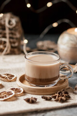 cocoa with milk in a Cup on the table