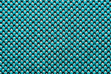 Blue, white and black pattern of synthetic knitted fabric texture