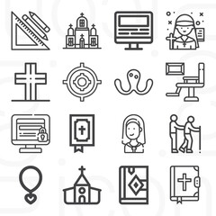 16 pack of cross  lineal web icons set