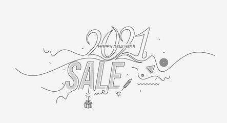 Happy New Year 2021 Sale Text Typography Design Patter, Vector illustration.