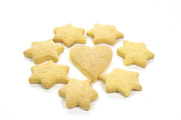 butter baked biscuits in the shape of a star and heart	