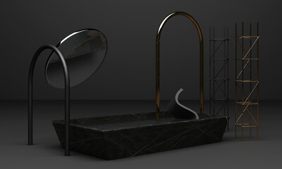 Black podium 3d rendering used for additional product, Minimal style with geometric shape in black colour tone