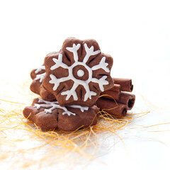 Traditional gingerbread cookies on the white background