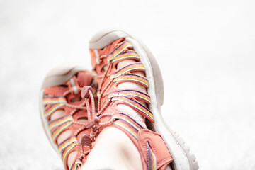colorful sandals on white background