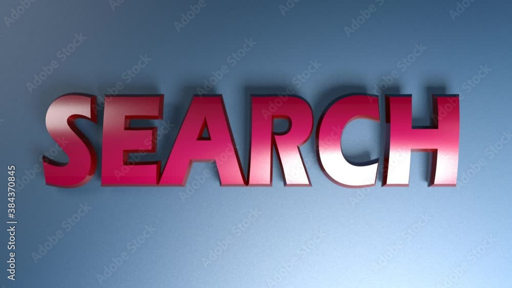 Poster the write search in red letters on blue glossy background, with two horizontal bars going from one s