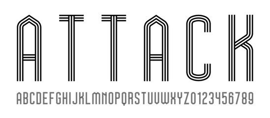 Set of alphabets font letters and numbers modern abstract design with lines vector illustration