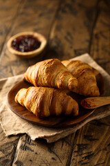 Traditional homemade French croissants on a plate