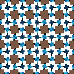 Vector seamless pattern texture background with geometric shapes, colored in brown, blue, black, white colors.