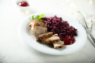 Roasted duck breast with red cabbage