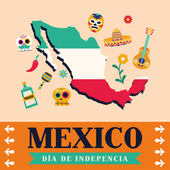 Mexico dia de la independencia with map vector design