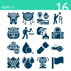 Simple set of 16 icons related to humor
