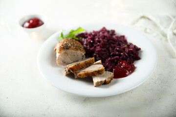 Roasted duck breast with red cabbage