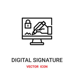 Digital signature vector icon. Modern, simple flat vector illustration for website or mobile app.Hand and computer symbol, logo illustration. Pixel perfect vector graphics	