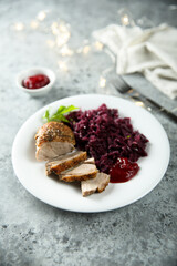 Roasted duck breast with red cabbage