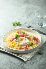 Homemade Carbonara pasta with poached egg