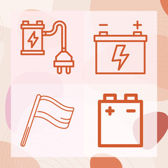 Simple set of electric battery related lineal icons