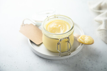 Traditional homemade lemon curd in a jar
