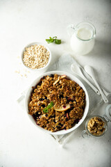 Homemade apple crumble with blueberry
