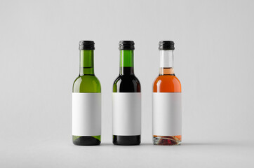 Wine Quarter / Mini Bottle Mock-Up - Three Bottles. Blank Label