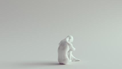 White Non-Binary Female Sitting Pose with Back to the Camera 3d illustration