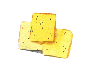 Cracker isolated on white background. Watercolor illustration, food drawing in vintage style