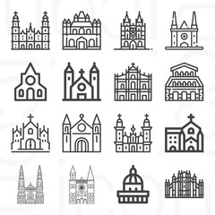 16 pack of church building  lineal web icons set