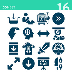 Simple set of 16 icons related to missile