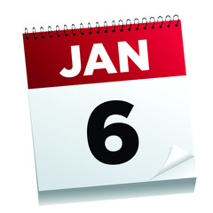 January 6th on a calendar page - illustrated. 